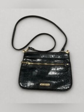 Anne Klein Black Croc-Embossed Faux Leather Crossbody with Gold Hardware